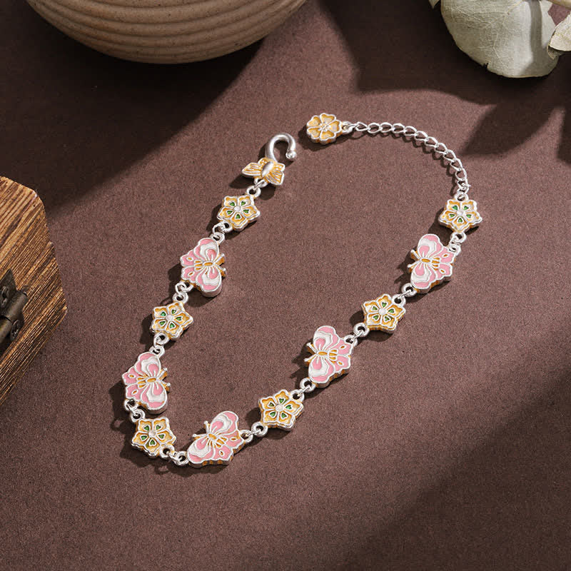Buddha Stones Armband aus Kupfer-Emaille mit Schmetterlings- und Blumenmotiv - image 3