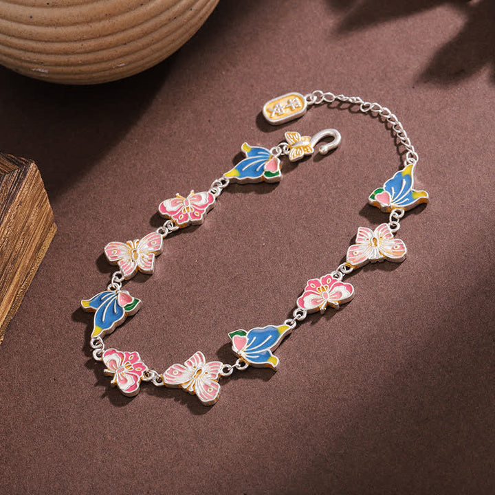 Buddha Stones Verstellbares Armband mit Schmetterlingsmotiv aus Kupfer und Emaille - image 1