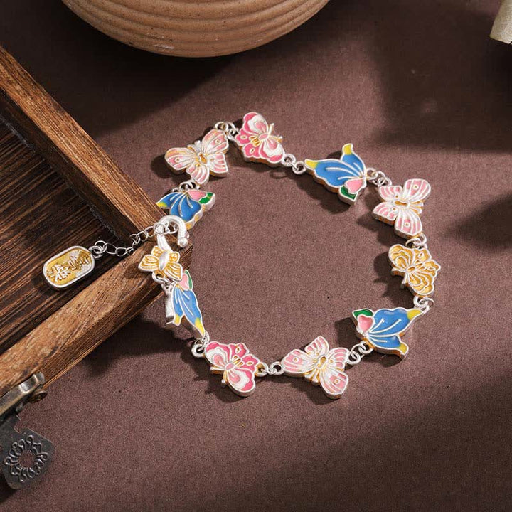 Buddha Stones Verstellbares Armband mit Schmetterlingsmotiv aus Kupfer und Emaille - image 2