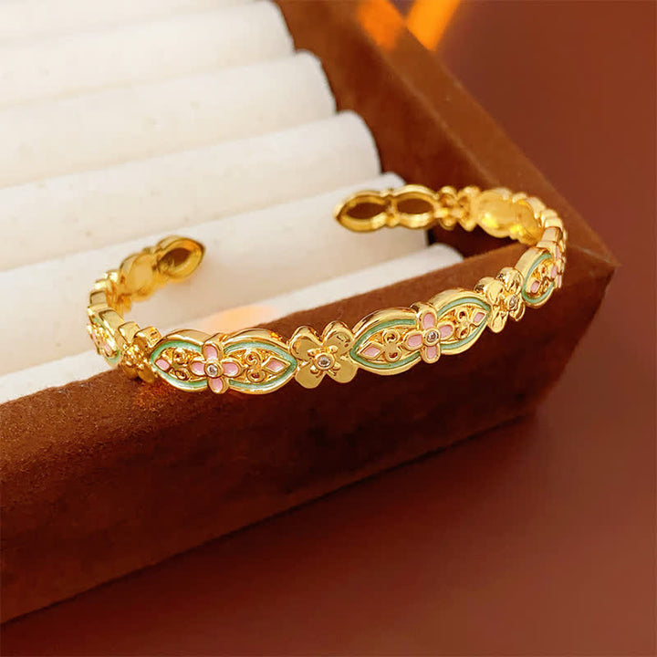 Buddha Stones Armreif aus Kupferemaille mit floralem Muster und Balance-Motiv - Kupfer (Verbindung♥Erdung) - image 0