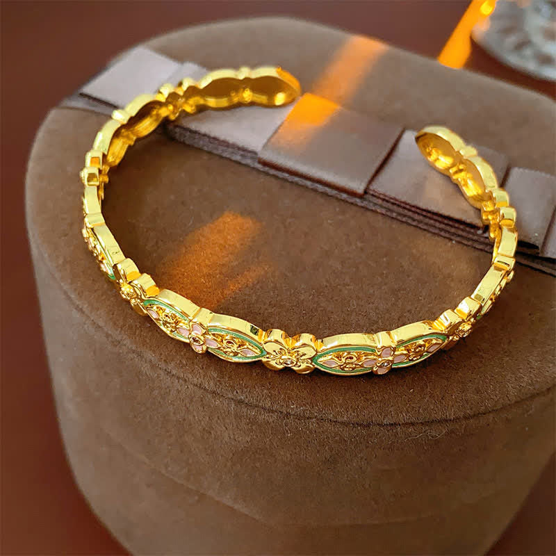 Buddha Stones Armreif aus Kupferemaille mit floralem Muster und Balance-Motiv - image 2