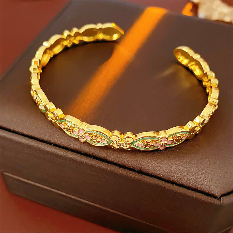 Buddha Stones Armreif aus Kupferemaille mit floralem Muster und Balance-Motiv - image 1