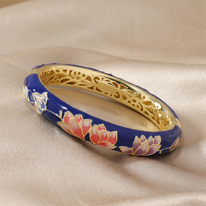 Buddha Stones Kupfer-Lotus-Cloisonné-Emaille-Erleuchtungs-Armreif - Blau - image 2