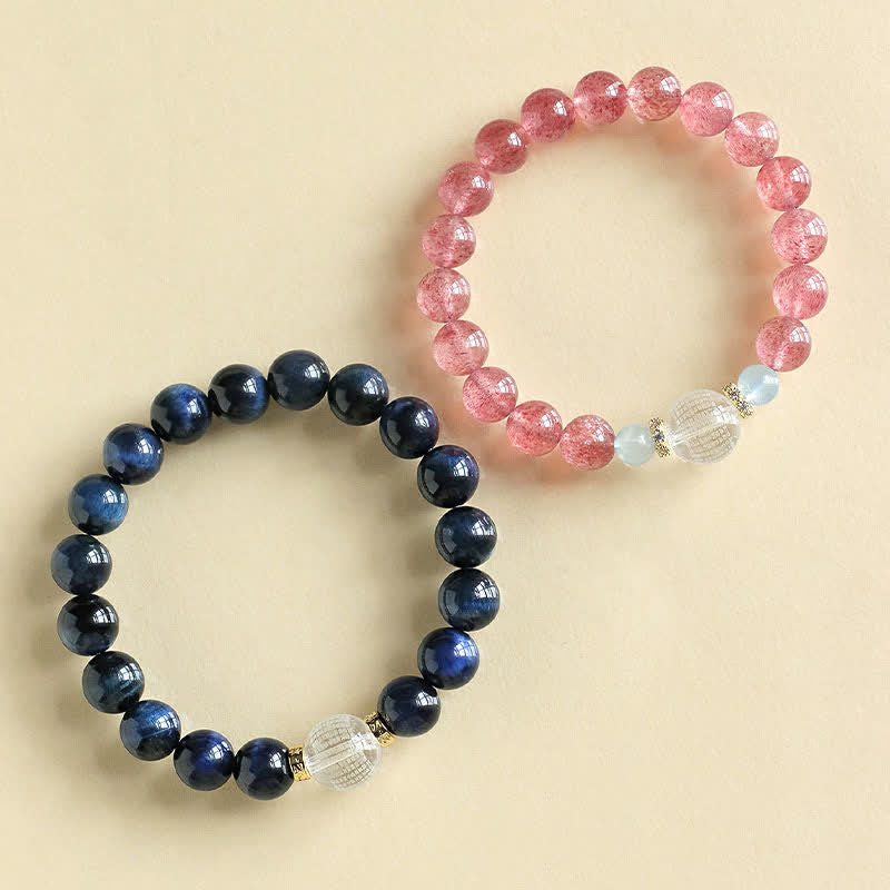 Buddha Stones Erdbeerquarz-Blaues Tigerauge Positives Armband - image 10