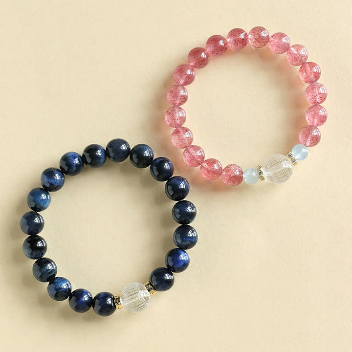 Buddha Stones Erdbeerquarz-Blaues Tigerauge Positives Armband - image 10