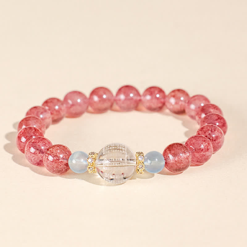 Buddha Stones Erdbeerquarz-Blaues Tigerauge Positives Armband - image 1