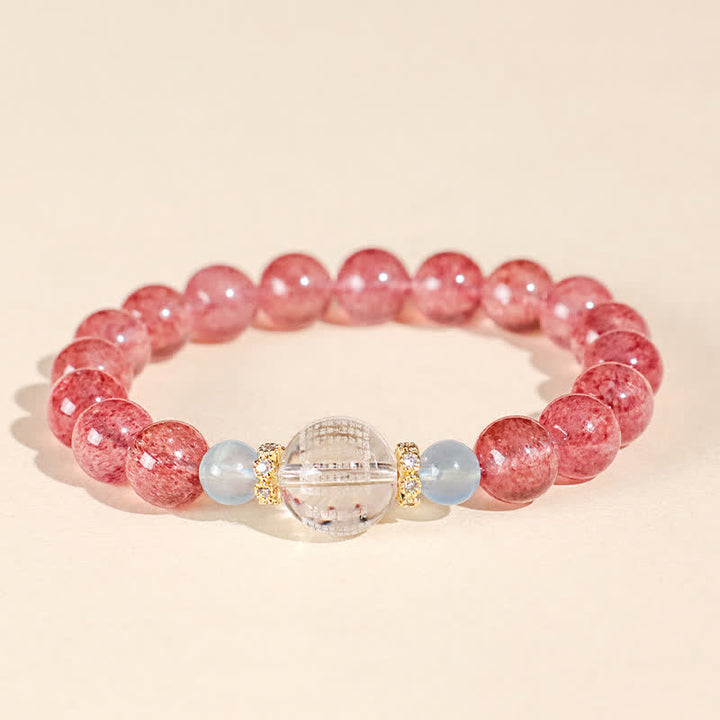 Buddha Stones Erdbeerquarz-Blaues Tigerauge Positives Armband - image 1