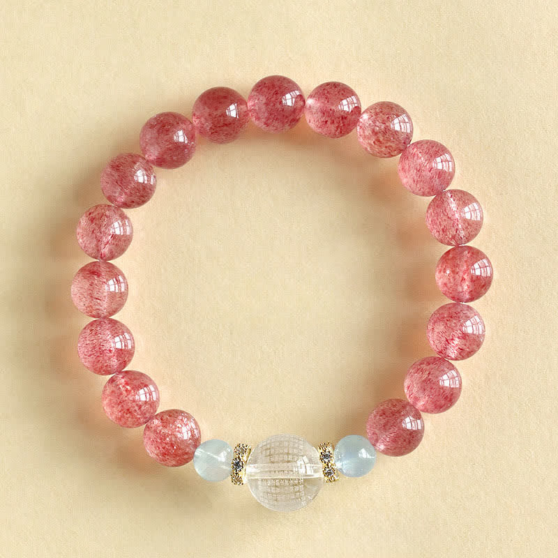 Buddha Stones Erdbeerquarz-Blaues Tigerauge Positives Armband - Erdbeerquarz (Handgelenkumfang: 15–16 cm) - image 0