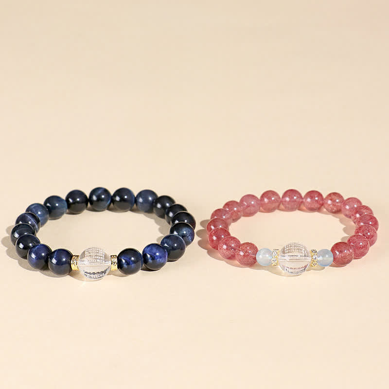 Buddha Stones Erdbeerquarz-Blaues Tigerauge Positives Armband - image 11