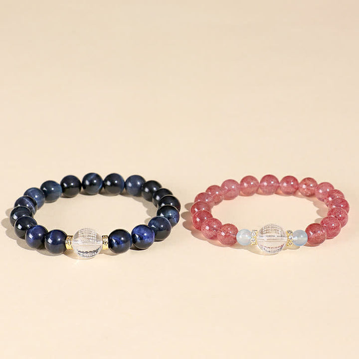 Buddha Stones Erdbeerquarz-Blaues Tigerauge Positives Armband - image 11