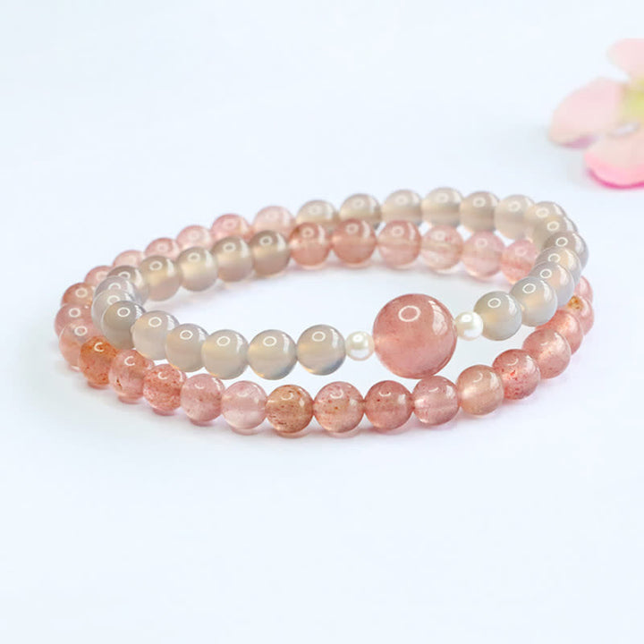 Buddha Stones Erdbeerquarz-Grauachat-Doppelwickel-Positives Armband - image 2