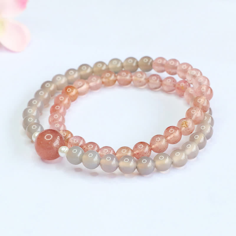 Buddha Stones Erdbeerquarz-Grauachat-Doppelwickel-Positives Armband - image 8