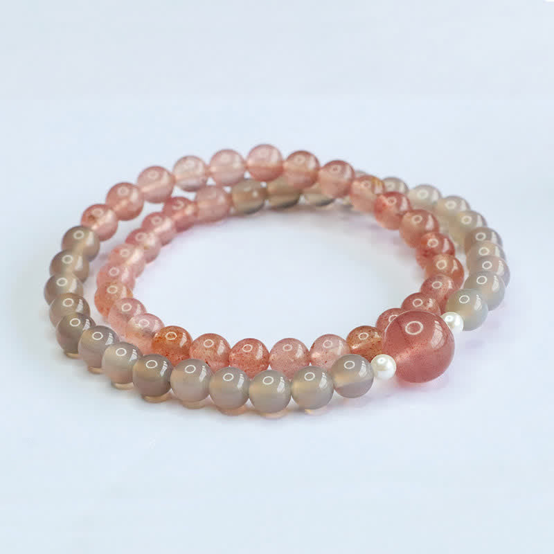 Buddha Stones Erdbeerquarz-Grauachat-Doppelwickel-Positives Armband - image 4