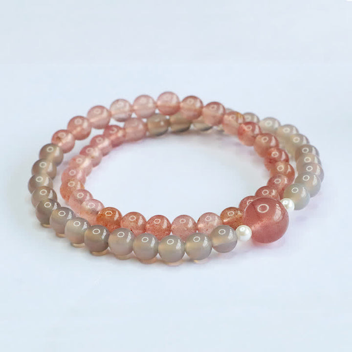 Buddha Stones Erdbeerquarz-Grauachat-Doppelwickel-Positives Armband - image 4