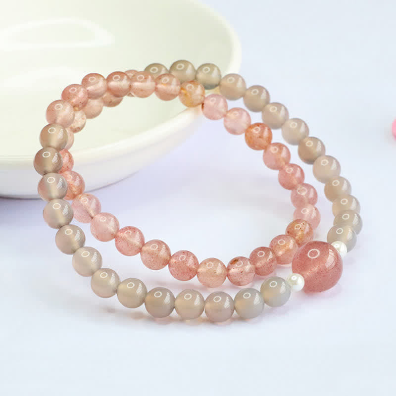 Buddha Stones Erdbeerquarz-Grauachat-Doppelwickel-Positives Armband - Erdbeerquarz (Handgelenkumfang: 14–15 cm) - image 0