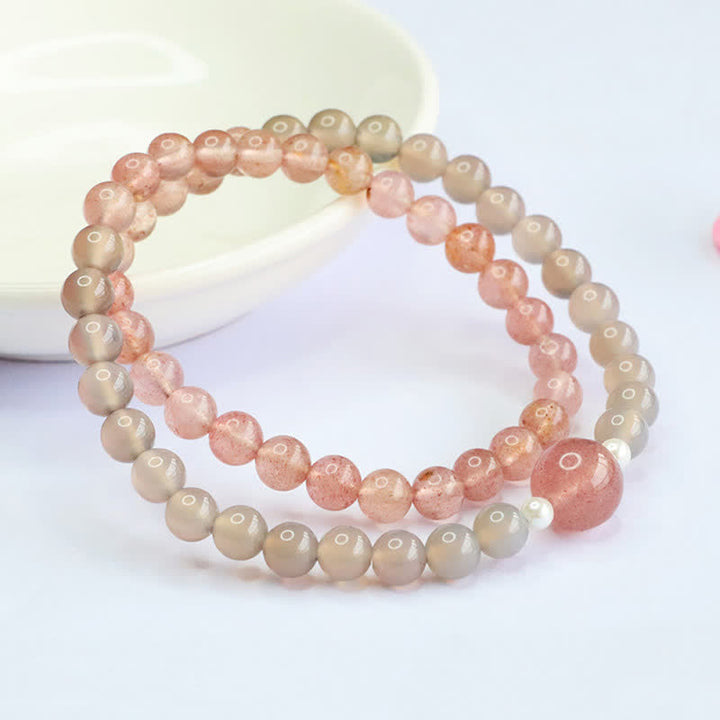 Buddha Stones Erdbeerquarz-Grauachat-Doppelwickel-Positives Armband - Erdbeerquarz (Handgelenkumfang: 14–15 cm) - image 0