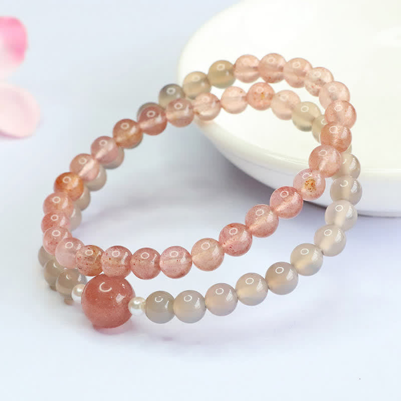 Buddha Stones Erdbeerquarz-Grauachat-Doppelwickel-Positives Armband - image 3