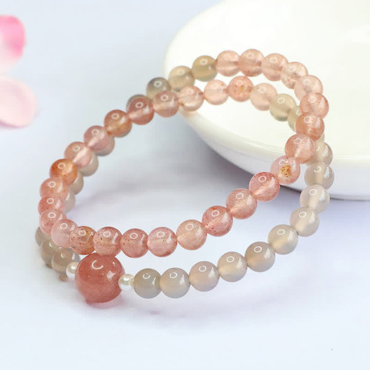 Buddha Stones Erdbeerquarz-Grauachat-Doppelwickel-Positives Armband - image 3