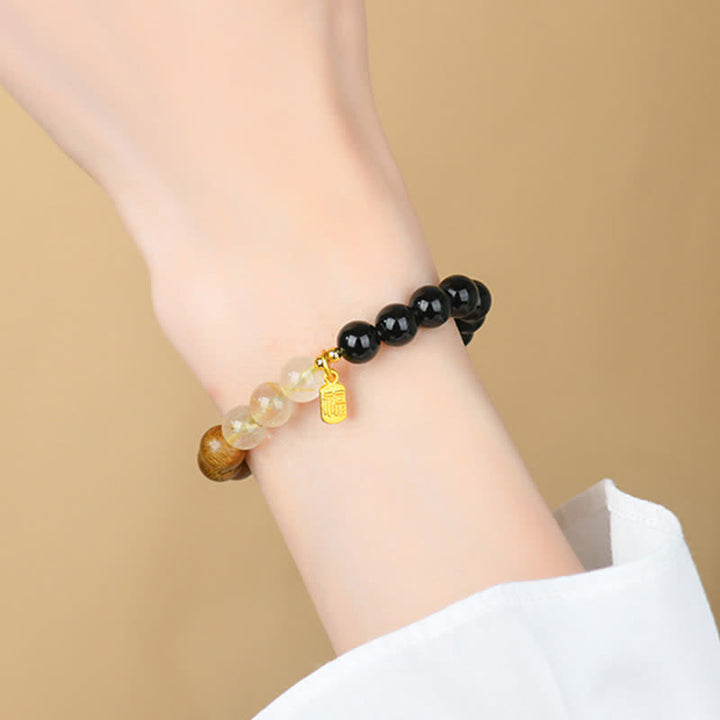 Buddha Stones Erdbeerquarz-Citrin-Armband mit Fünf-Elementen-Symbol (Fu-Charakter) - image 21