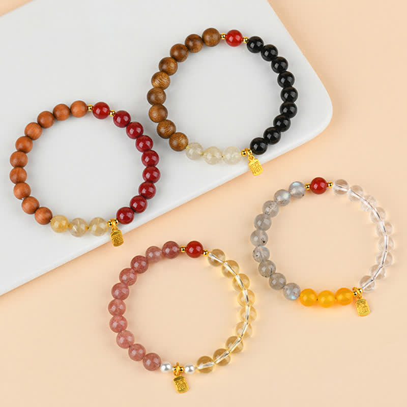 Buddha Stones Erdbeerquarz-Citrin-Armband mit Fünf-Elementen-Symbol (Fu-Charakter) - image 24