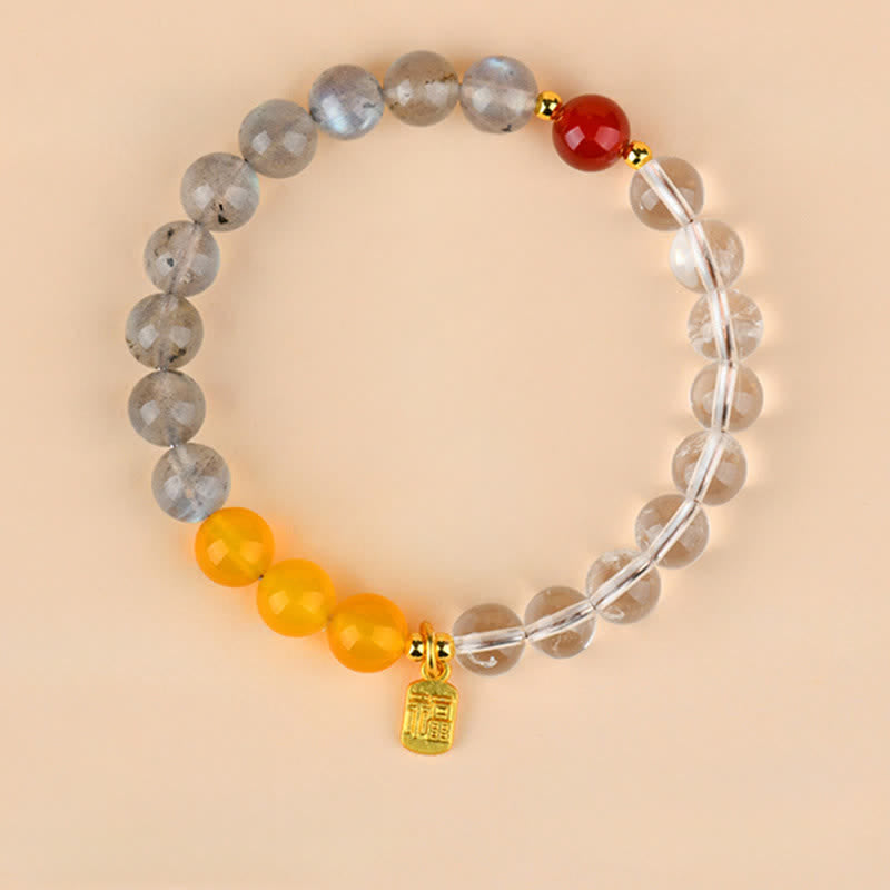 Buddha Stones Erdbeerquarz-Citrin-Armband mit Fünf-Elementen-Symbol (Fu-Charakter) - Wasser Metall Erde (Handgelenkumfang: 15–16 cm) - image 8