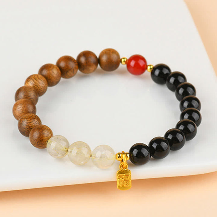 Buddha Stones Erdbeerquarz-Citrin-Armband mit Fünf-Elementen-Symbol (Fu-Charakter) - image 20