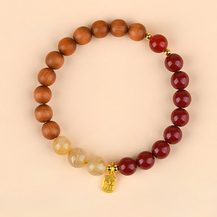 Buddha Stones Erdbeerquarz-Citrin-Armband mit Fünf-Elementen-Symbol (Fu-Charakter) - Holz Feuer Erde (Handgelenkumfang: 15–16 cm) - image 14