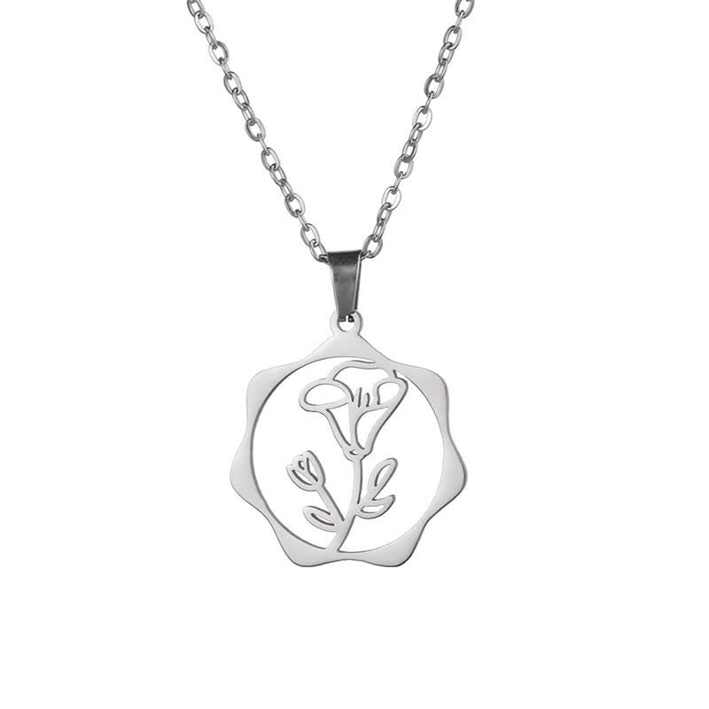 Buddha Stones Halskette aus Titanstahl mit Geburtsblume/Lotus-Anhänger – Symbol der Erleuchtung - Winde - Silberner Titanstahl - image 21