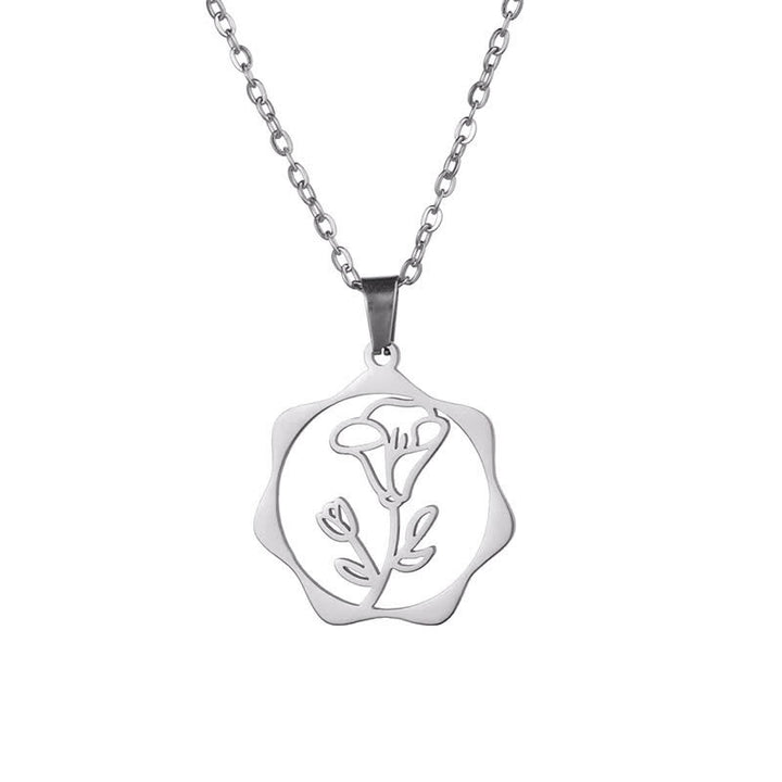 Buddha Stones Halskette aus Titanstahl mit Geburtsblume/Lotus-Anhänger – Symbol der Erleuchtung - Winde - Silberner Titanstahl - image 21