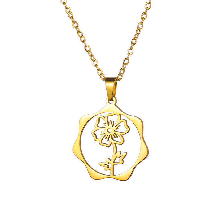 Buddha Stones Halskette aus Titanstahl mit Geburtsblume/Lotus-Anhänger – Symbol der Erleuchtung - Kosmos - Goldener Titanstahl - image 20