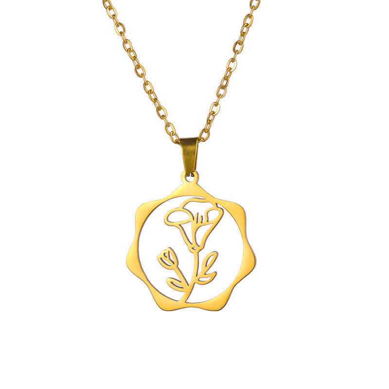 Buddha Stones Halskette aus Titanstahl mit Geburtsblume/Lotus-Anhänger – Symbol der Erleuchtung - Winde - Goldener Titanstahl - image 22