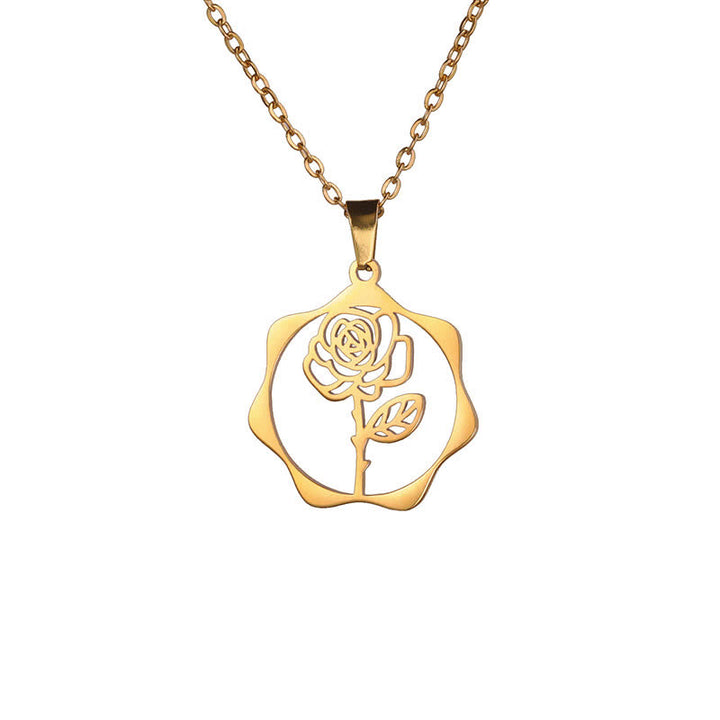 Buddha Stones Halskette aus Titanstahl mit Geburtsblume/Lotus-Anhänger – Symbol der Erleuchtung - Rose - Goldener Titanstahl - image 26