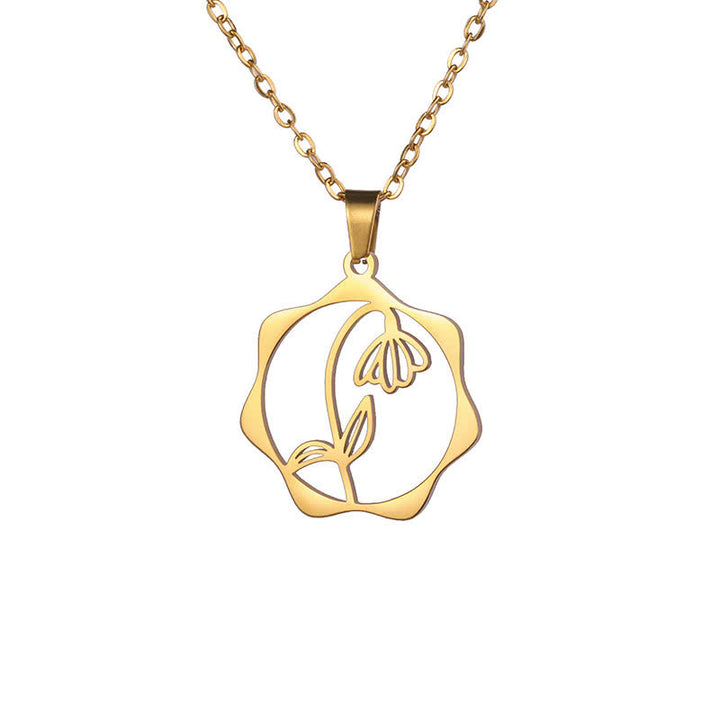 Buddha Stones Halskette aus Titanstahl mit Geburtsblume/Lotus-Anhänger – Symbol der Erleuchtung - Schneeglöckchen - Goldener Titanstahl - image 28