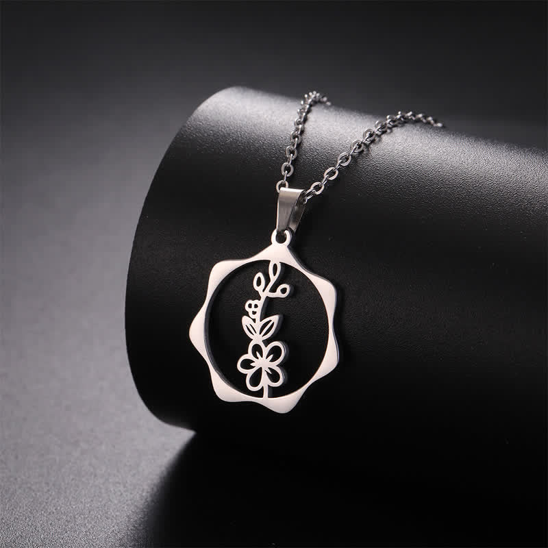 Buddha Stones Halskette aus Titanstahl mit Geburtsblume/Lotus-Anhänger – Symbol der Erleuchtung - image 3