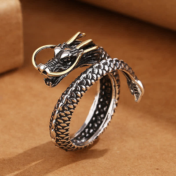 Buddha Stones Copper Dragon Strength Vintage verstellbarer offener Ring - Kupfer (Reichtum ♥ Selbstfürsorge) - Drache (Goldene Schnurrhaare) - image 0