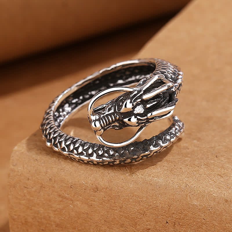 Buddha Stones Copper Dragon Strength Vintage verstellbarer offener Ring - Kupfer (Reichtum ♥ Selbstfürsorge) - Drache (Silberne Schnurrhaare) - image 1