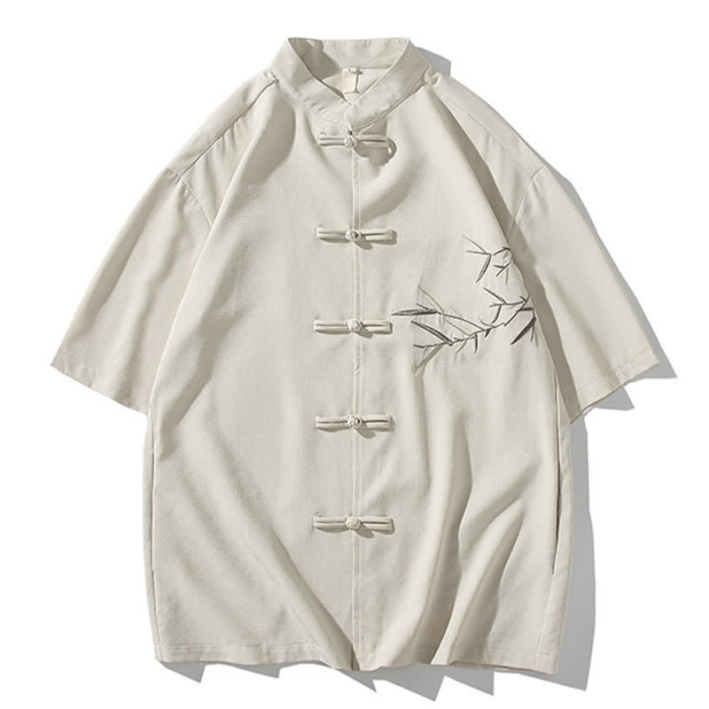 Buddha Stones Sommerliches Kurzarmhemd im Tang-Stil mit Stehkragen, Froschknöpfen und Bambusstickerei für Herren - Leinen - US/ UK/AU46, EU56 (5XL) - image 30