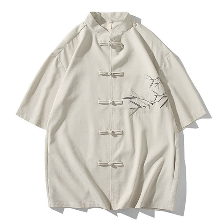 Buddha Stones Sommerliches Kurzarmhemd im Tang-Stil mit Stehkragen, Froschknöpfen und Bambusstickerei für Herren - Leinen - US/ UK/AU46, EU56 (5XL) - image 30