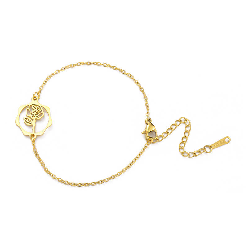 Buddha Stones Armband aus Titanstahl mit Geburtsblume für einen Neubeginn - Rose - Goldener Titanstahl - image 2