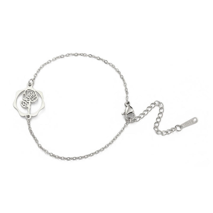 Buddha Stones Armband aus Titanstahl mit Geburtsblume für einen Neubeginn - Rose - Silberner Titanstahl - image 1