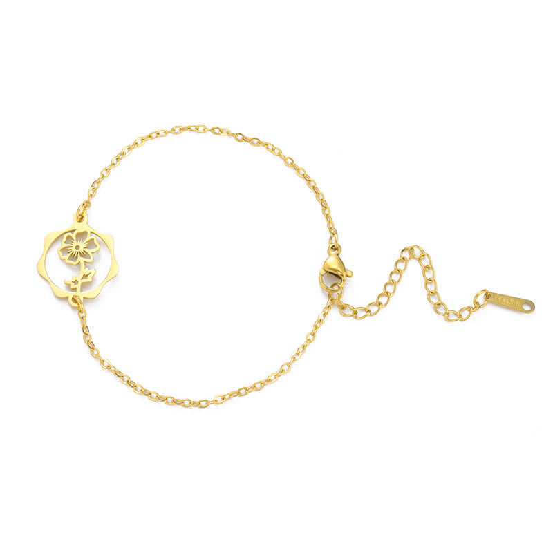 Buddha Stones Armband aus Titanstahl mit Geburtsblume für einen Neubeginn - Kosmos - Goldener Titanstahl - image 20