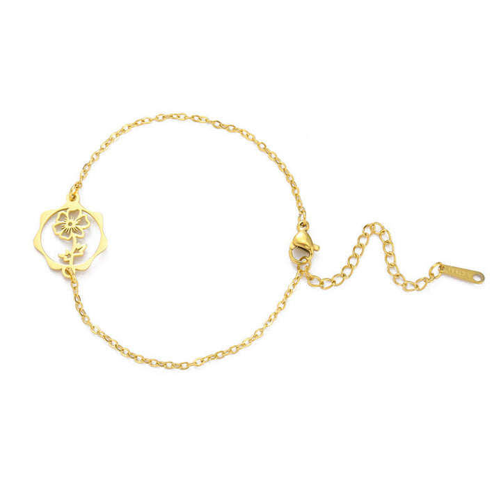 Buddha Stones Armband aus Titanstahl mit Geburtsblume für einen Neubeginn - Kosmos - Goldener Titanstahl - image 20