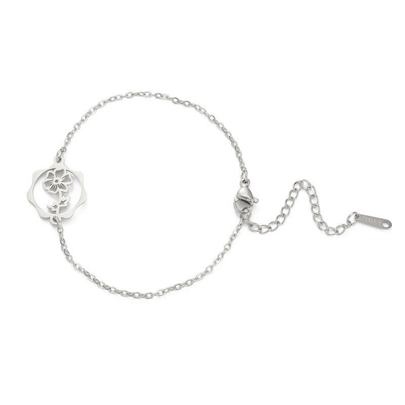 Buddha Stones Armband aus Titanstahl mit Geburtsblume für einen Neubeginn - Kosmos - Silberner Titanstahl - image 19