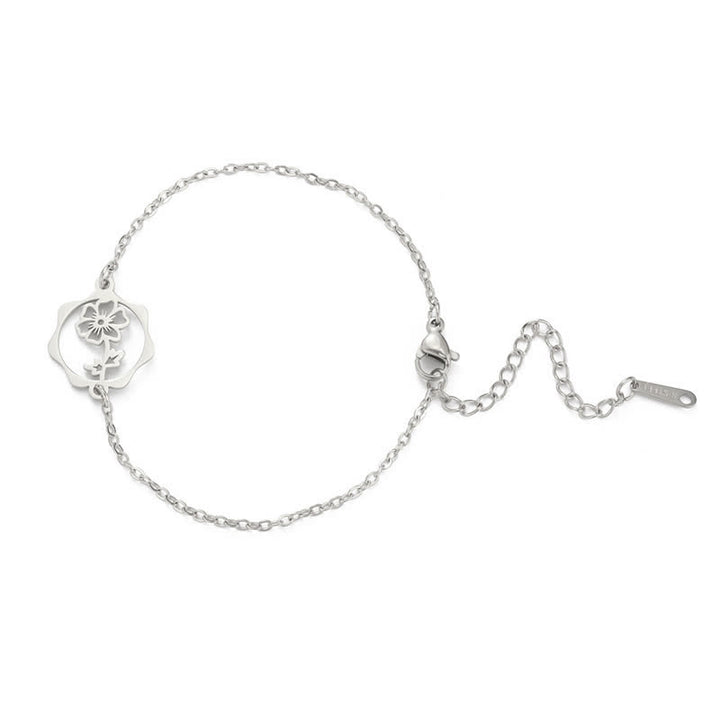 Buddha Stones Armband aus Titanstahl mit Geburtsblume für einen Neubeginn - Kosmos - Silberner Titanstahl - image 19