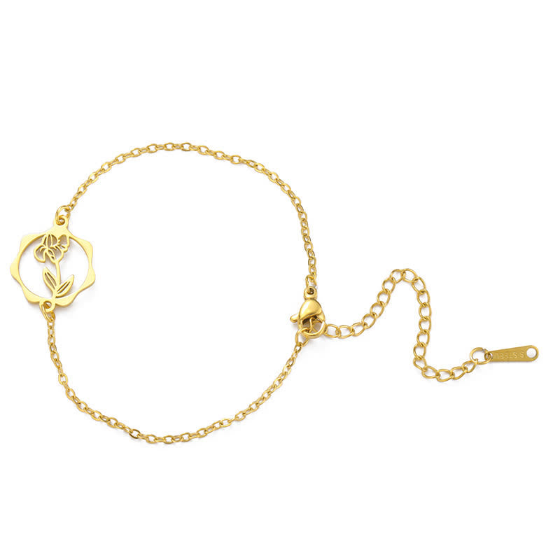 Buddha Stones Armband aus Titanstahl mit Geburtsblume für einen Neubeginn - Iris - Goldener Titanstahl - image 8
