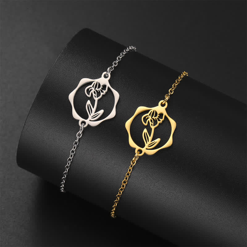 Buddha Stones Armband aus Titanstahl mit Geburtsblume für einen Neubeginn - image 6