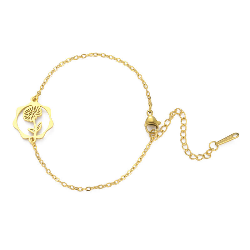 Buddha Stones Armband aus Titanstahl mit Geburtsblume für einen Neubeginn - Chrysantheme - Goldener Titanstahl - image 11