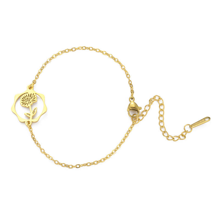 Buddha Stones Armband aus Titanstahl mit Geburtsblume für einen Neubeginn - Chrysantheme - Goldener Titanstahl - image 11