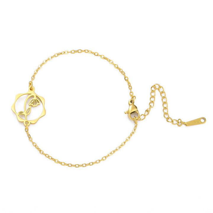 Buddha Stones Armband aus Titanstahl mit Geburtsblume für einen Neubeginn - Schneeglöckchen - Goldener Titanstahl - image 14