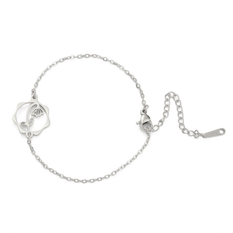 Buddha Stones Armband aus Titanstahl mit Geburtsblume für einen Neubeginn - Schneeglöckchen - Silberner Titanstahl - image 13